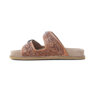 MYRA DESERT FERN HANDTOOLED LEATHER SANDALS IN AUTUMN TAN (S-14068)