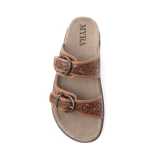 MYRA DESERT FERN HANDTOOLED LEATHER SANDALS IN AUTUMN TAN (S-14068)