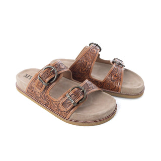 MYRA DESERT FERN HANDTOOLED LEATHER SANDALS IN AUTUMN TAN (S-14068)