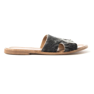 MYRA DALEENA ANNE LEATHER SLIDE SANDALS FOR WOMEN – WESTERN STYLE OPEN-TOE FLATS WITH NATURAL HAIRON PATTERN(S-11973)