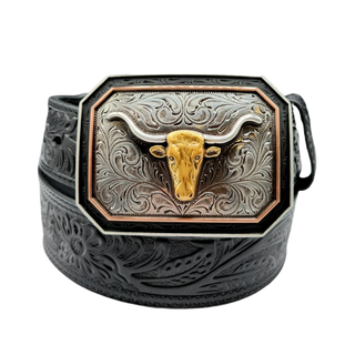 Ariat Men’s Leather Tooled Belt (Black)-A1043201