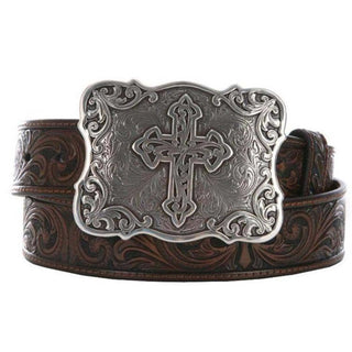 Nocona Ladies Brown Tooled Floral & Cross Western Belt -N3483802