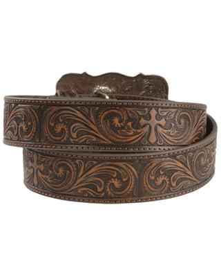 Nocona Ladies Brown Tooled Floral & Cross Western Belt -N3483802