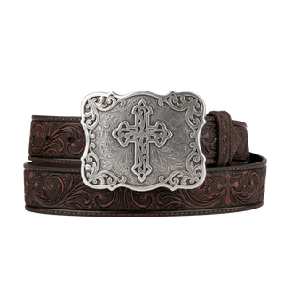 Nocona Ladies Brown Tooled Floral & Cross Western Belt -N3483802