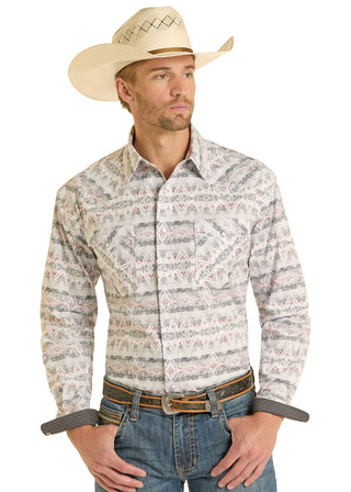 Panhandle Slim Men's Southern Western Print Pearl Snap Long Sleeve Western Shirt(Black)-RMN2S08935