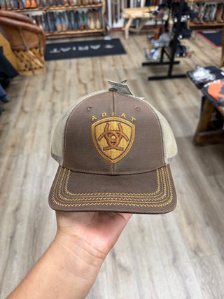 Ariat Men’s Oil Skin Embroidered Cap (Brown) 1515602