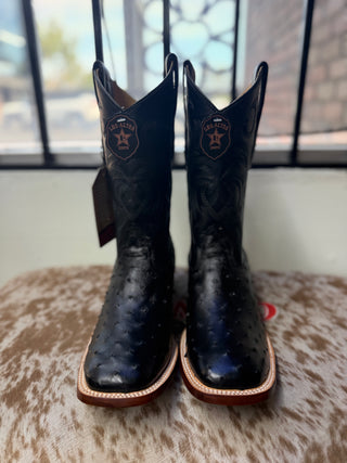 Los Altos Ostrich Wide Square Toe Boot(Black)-8220305