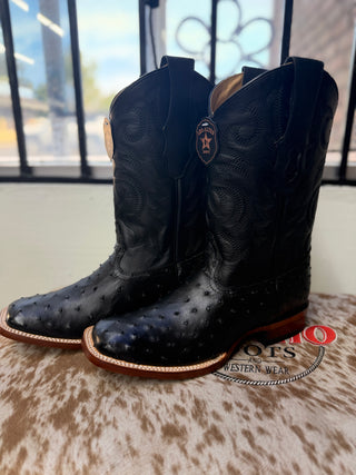 Los Altos Ostrich Wide Square Toe Boot(Black)-8220305