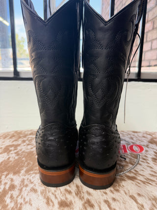 Los Altos Ostrich Wide Square Toe Boot(Black)-8220305