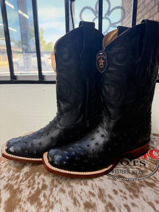 Los Altos Ostrich Wide Square Toe Boot(Black)-8220305