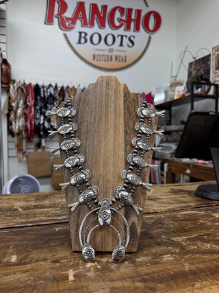 Western Metal Squash Blossom Navajo Bead Necklace Set