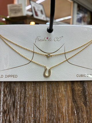 Women’s Two Chain Horseshoe Necklace (Silver/Gold) PN-1107