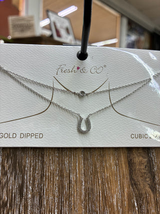 Women’s Two Chain Horseshoe Necklace (Silver/Gold) PN-1107