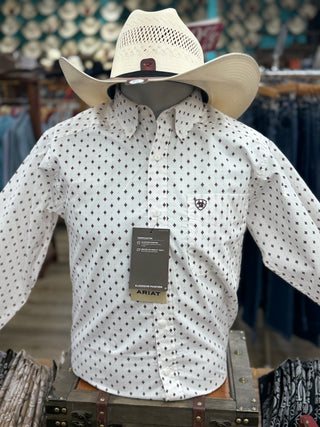 Ariat Men Campbell LS Shirt(White Geometric Print)-10079423