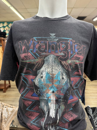 Men’s Wrangler Long Horn Retro T-Shirt (Distressed Black) 112383988