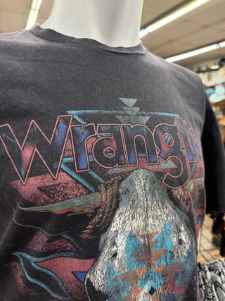 Men’s Wrangler Long Horn Retro T-Shirt (Distressed Black) 112383988