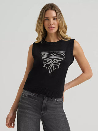 Women’s Wrangler Western Stitch Sweater Vest (Black) 112385440
