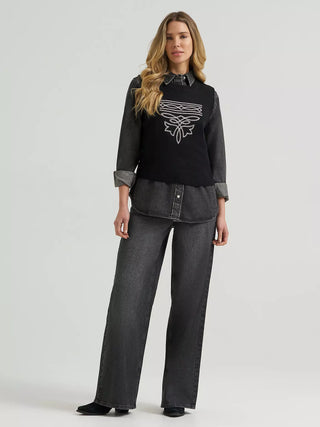 Women’s Wrangler Western Stitch Sweater Vest (Black) 112385440
