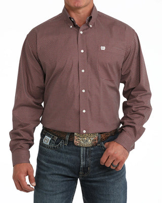 CINCH GEOMETRIC PRINT SHIRT-GREY/PINK-MENS SHIRT MTW1106158