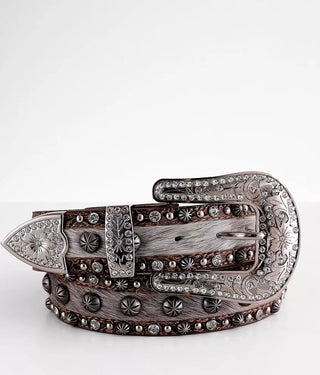 Women Angel Ranch Studded Calf Hair Leather Belt