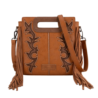 Wrangler Ladies Top Handle Boot Scroll Brown Fringe Tote/Crossbody