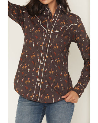 Rock & Roll Denim Women's Western Conversation Print Long Sleeve Snap Shirt