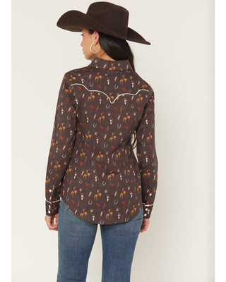 Rock & Roll Denim Women's Western Conversation Print Long Sleeve Snap Shirt