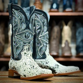 Tanner Mark Boots Men's Black & White Hair On Cowhide