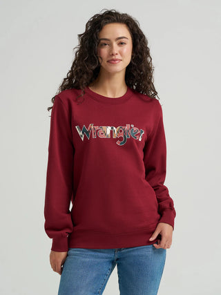 WOMEN'S WRANGLER GRAPHIC CREW SWEATSHIRT -BURGUNDY