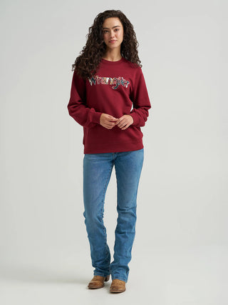 WOMEN'S WRANGLER GRAPHIC CREW SWEATSHIRT -BURGUNDY