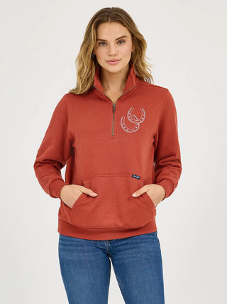 WOMEN'S WESTERN QUARTER ZIP SWEATSHIRT-RUST 112371636