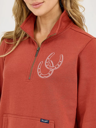 WOMEN'S WESTERN QUARTER ZIP SWEATSHIRT-RUST 112371636