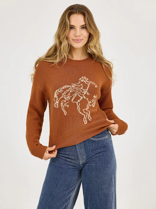 WOMEN'S WRANGLER HORSE INTARSIA CREW NECK SWEATER -112372331