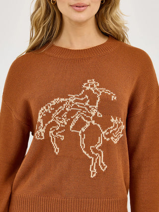 WOMEN'S WRANGLER HORSE INTARSIA CREW NECK SWEATER -112372331