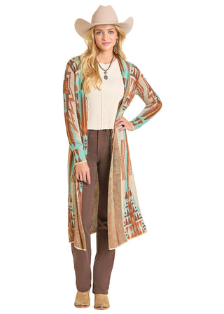 Rock & Roll Ladies Natural Southwest Aztec Knit Duster