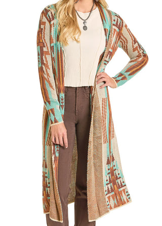 Rock & Roll Ladies Natural Southwest Aztec Knit Duster