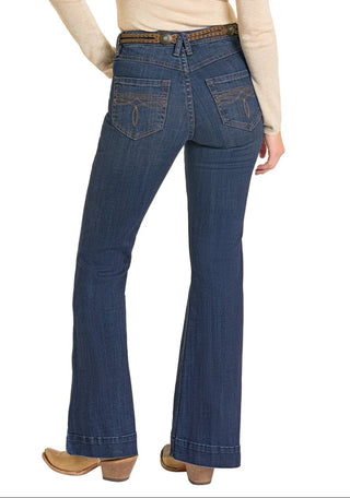 HIGH RISE BOOT STITCH TROUSER JEANS(Dark Wash)