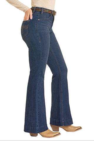 HIGH RISE BOOT STITCH TROUSER JEANS(Dark Wash)