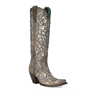 Corral® Ladies Distressed Glitter Inlay Brown Western Boots A4346