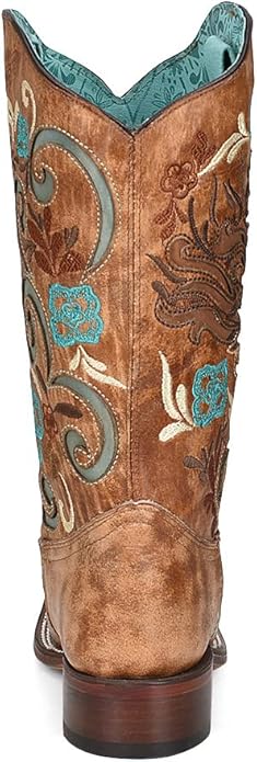 CORRAL LADIE'S SAND HORSE INLAY & MULTICOLOR EMBROIDERY SQ. TOE -A4266