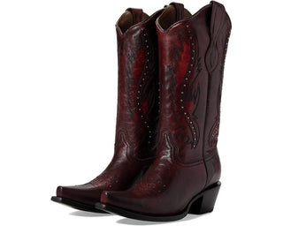 L2067 - WOMEN'S EMBROIDERY AND STUDS WINE SNIP TOE COWBOY BOOT