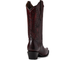 L2067 - WOMEN'S EMBROIDERY AND STUDS WINE SNIP TOE COWBOY BOOT