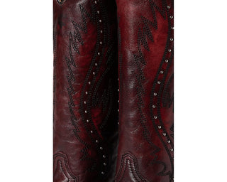 L2067 - WOMEN'S EMBROIDERY AND STUDS WINE SNIP TOE COWBOY BOOT
