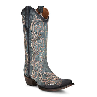 WOMEN'S EMBROIDERY AND TRIAD BLUE JEAN SNIP TOE COWBOY L5869
