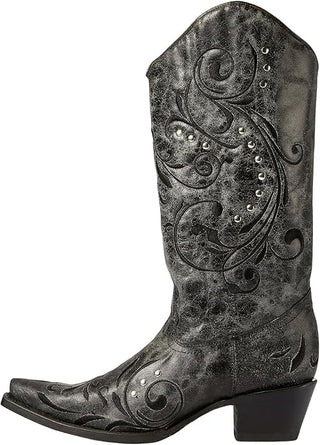 CIRCLE G WOMEN'S BLACK & GREY EMBROIDERY STUDDED WESTERN BOOT -L5936