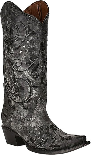 CIRCLE G WOMEN'S BLACK & GREY EMBROIDERY STUDDED WESTERN BOOT -L5936