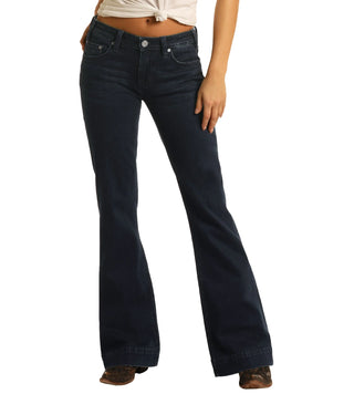ROCK & ROLL DENIM MID RISE EXTRA STRETCH TROUSERS (DARK WASH) W8M4164