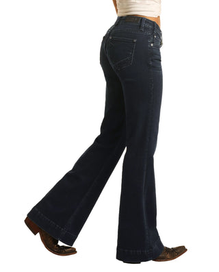 ROCK & ROLL DENIM MID RISE EXTRA STRETCH TROUSERS (DARK WASH) W8M4164
