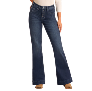 ROCK & ROLL DENIM HIGH RISE BUTTON FLY TROUSER JEANS (DARK BLUE) W8H4165
