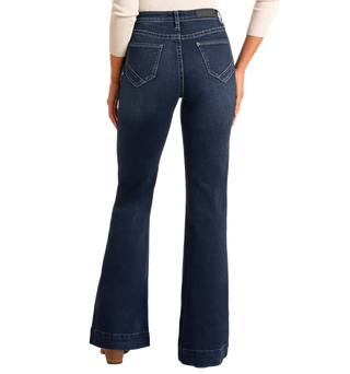 ROCK & ROLL DENIM HIGH RISE BUTTON FLY TROUSER JEANS (DARK BLUE) W8H4165